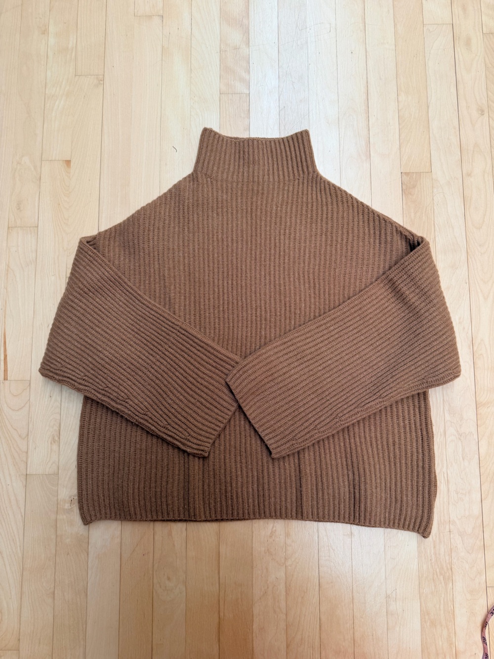 Everlane Cozy Ribbed Funnel Turtleneck Sweater - Caramel Brown